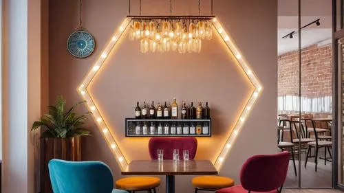 wine bar,bar stools,bar counter,neon cocktails,modern decor,barstools,contemporary decor,bistro,foscarini,piano bar,enoteca,mahdavi,bar,hanging lamp,osteria,restaurante,wine tavern,liquor bar,luminaires,banquette,Photography,General,Realistic