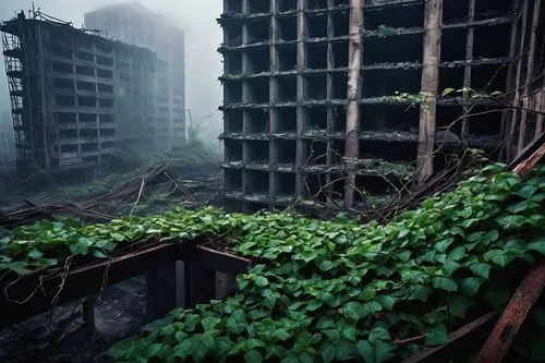 hashima,gunkanjima,scampia,pripyat,kurilsk,kowloon city,post-apocalyptic landscape,post apocalyptic,norilsk,destroyed city,industrial ruin,dereliction,lost place,overgrowth,lostplace,abandoned place,derelict,postapocalyptic,lost places,abandoned places,Conceptual Art,Sci-Fi,Sci-Fi 08