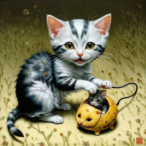 tea party cat,halloween cat,cat and mouse,cute cat,cartoon cat,doll cat,Illustration,Realistic Fantasy,Realistic Fantasy 08