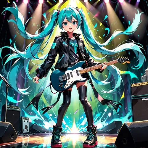 hatsune miku,hatsune,miku,concert guitar,vocaloid,mikuriya,mikulas,guitar,mikulic,electric guitar,harmonix,guitarist,mitogenic,hina,guitar player,michiru,aoi,playing the guitar,rocker,yoshiya,Anime,Anime,Traditional