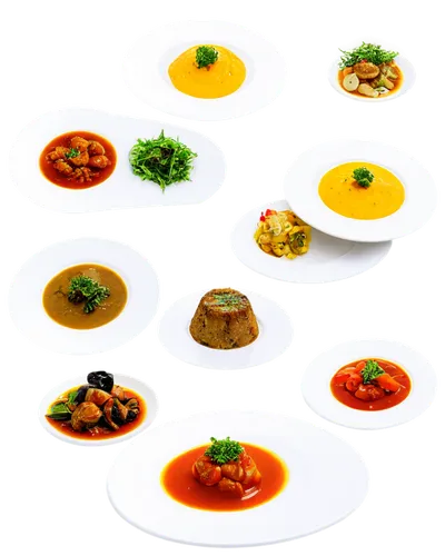 Delicious catering food, assorted dishes, colorful presentation, steaming hot, golden brown, savory aromas, fine dining, restaurant quality, elegant plateware, white tablecloth, softbox lighting, 3/4 