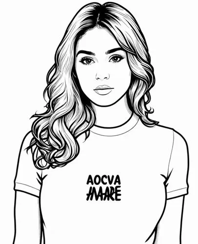 女生，白色衬衫，黑白，线稿，线条艺术,a black and white image of a girl wearing a shirt with the words aoovama make,amie,ambae,amae,aami,coloring page,amac,Design Sketch,Design Sketch,Rough Outline