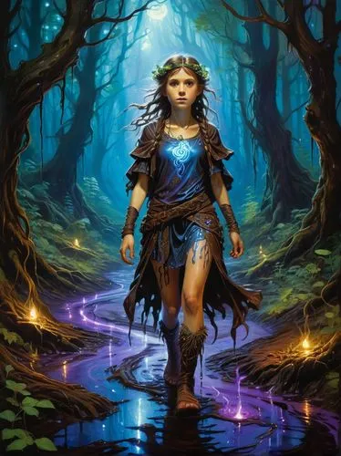 blue enchantress,fantasy picture,faerie,mystical portrait of a girl,fantasy art,the enchantress,Illustration,Realistic Fantasy,Realistic Fantasy 03