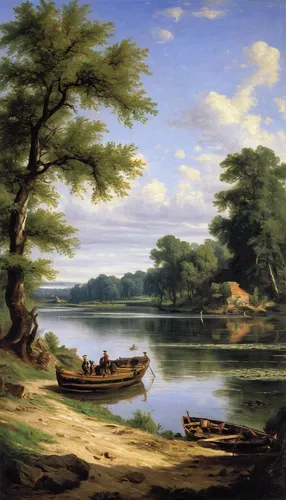 boat landscape,robert duncanson,river landscape,coastal landscape,picnic boat,landscape with sea,constable,hunting scene,an island far away landscape,rowboats,landscape background,long-tail boat,beach landscape,landscape,frederic church,sea landscape,forest landscape,dugout canoe,panoramic landscape,row boat,Art,Classical Oil Painting,Classical Oil Painting 37