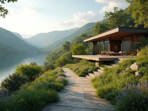 house by the water,amanresorts,house with lake,summer house,lefay,summer cottage,zumthor,chalet,house in the mountains,the cabin in the mountains,house in mountains,boathouse,wooden decking,amoenus,boat house,holiday home,holiday villa,swiss house,floating huts,luxury property,Photography,General,Realistic