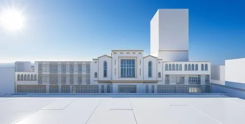 A close-up of the entire white is shown. The painting is the perfect representation of the rich white tones. The sky above is a sunny blue,futuh,hluttaw,school design,philharmonic hall,unbuilt,3d rend