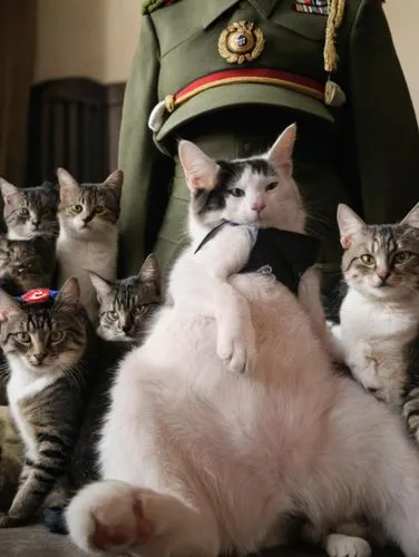 cat pageant,pussycats,lieutenants,cat family,cataphracts,persianized,generals,vintage cats,goering,georgatos,generalissimo,bodyguards,copycatting,gatos,katzenjammer,oktoberfest cats,french foreign legion,militares,katzen,wolfenstein