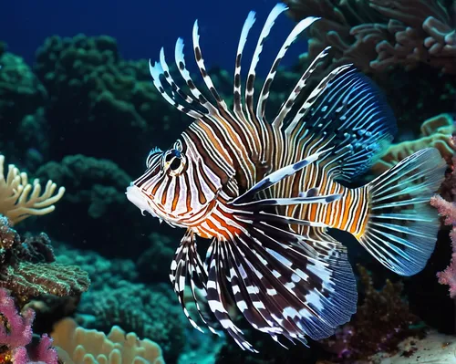 Write a scientific article discussing the ecological impact of lion fish on coral reefs.,lionfish,lion fish,coral reef fish,butterfly fish,mandarin fish,porcupine fishes,butterflyfish,mandarinfish,tri