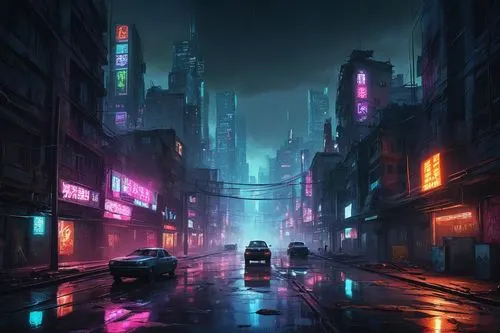 cyberpunk,cityscape,shanghai,world digital painting,alley,cybercity,alleyway,bladerunner,city at night,noir,urban,sidestreet,colorful city,cybertown,shinjuku,night scene,the street,cyberscene,guangzhou,tokyo city,Illustration,Retro,Retro 02