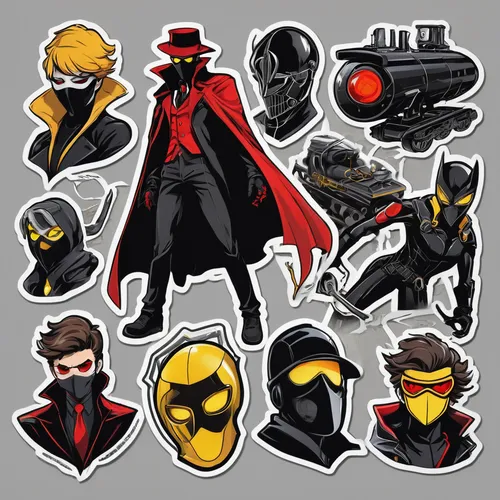 icon set,gentleman icons,cartoon ninja,male mask killer,stickers,game characters,masked man,x-men,henchman,ninjas,spy visual,raven rook,set of icons,spy,icon collection,costumes,vector images,xmen,vector people,beak the edge,Unique,Design,Sticker