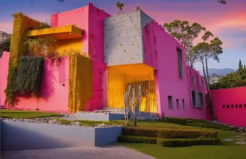 mcnay,cube house,depero,sottsass,coral castle,pink squares,vanderpump,oaxtepec,magenta,maeght,corbu,majorelle,dreamhouse,goetheanum,tlaquepaque,model house,hacienda,cubic house,xochiltepec,mahdavi,Photography,General,Realistic