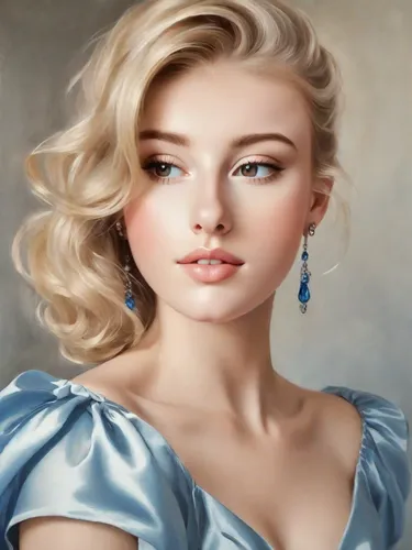 beautiful blonde, portrait, oil painting, Frans Hals style, indoor, blue satin dress,elsa,digital painting,fantasy portrait,world digital painting,cinderella,romantic portrait,portrait background,girl