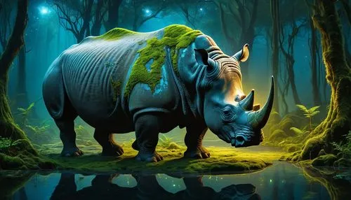 fantasy animal,blue elephant,ferugliotherium,gaur,fantasy picture,rhino,Photography,General,Fantasy