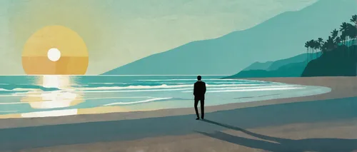 sun and sea,exploration of the sea,man at the sea,on the shore,beach landscape,guiding light,tofino,shoreline,shore line,beach scenery,sci fiction illustration,world digital painting,beach walk,sea-shore,paddleboard,surfer,paddle board,summer solstice,digital illustration,seashore,Illustration,Vector,Vector 08