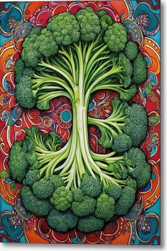 Mandala Fine Art Metal Print, Broccoli and Kohlrabi,vegetables landscape,pak-choi,green dragon vegetable,brassica,brocoli broccolli,broccoflower,broccoli,chinese cabbage,vegetable,cabbage leaves,savoy