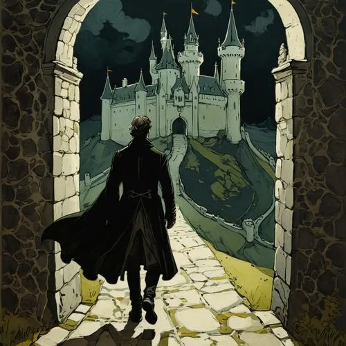 nargothrond,house silhouette,baskerville,castlevania,seregil,castle of the corvin,strahd,harnam,shalka,jrr tolkien,overhaul,carnacki,knight's castle,gondolin,hall of the fallen,game illustration,castletroy,mughul,prydain,alfheim,Illustration,Black and White,Black and White 02