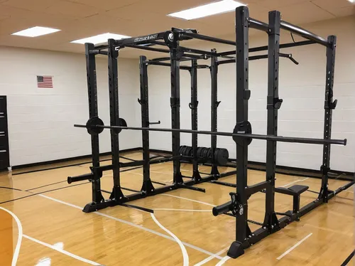 Ben Lippen High School Base Camp Double Half Racks,free weight bar,exercise equipment,training apparatus,garment racks,high level rack,weightlifting machine,fitness room,overhead press,workout equipme