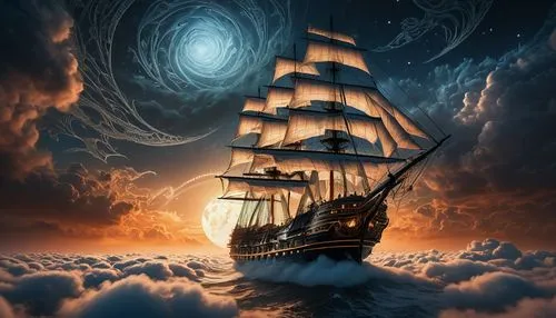 sea sailing ship,sailing ship,fantasy picture,sea fantasy,galleon,sail ship,Photography,General,Fantasy