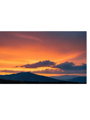 Vibrant sunset, warm orange glow, clouds with soft edges, wispy cirrus, gentle mist, peaceful atmosphere, 3/4 composition, low-angle shot, dramatic lighting, cinematic color grading, subtle lens flare