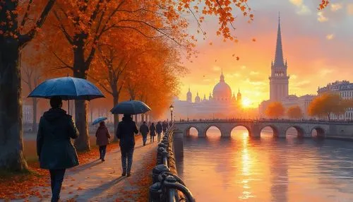 watercolor paris,autumn morning,autumn background,one autumn afternoon,autumn day,donsky