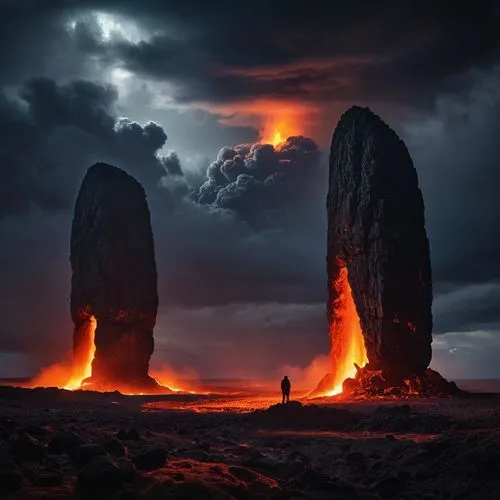 volcanic landscape,lava balls,volcanic,nyiragongo,lava,active volcano,Illustration,Realistic Fantasy,Realistic Fantasy 06