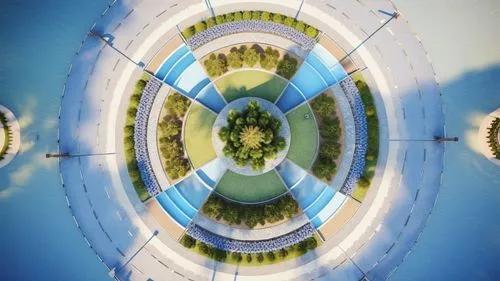 this is an aerial view of the city,stereographic,photosphere,360 ° panorama,arcology,synchrotron,cyberview,Photography,General,Realistic