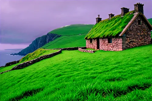 faroe islands,ireland,green landscape,northern ireland,grass roof,home landscape,green wallpaper,thatched cottage,roof landscape,scottish highlands,icelandic houses,isle of skye,orkney island,purple landscape,basque country,lonely house,acores,green grass,beautiful landscape,thatched roof,Conceptual Art,Sci-Fi,Sci-Fi 28