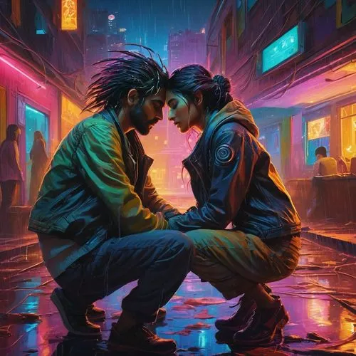 cyberpunk,junipero,rendezvous,bladerunner,in the rain,cyberpunks,neon arrows,replicants,neon,neon light,neon ghosts,neon lights,romantic scene,jandrain,connected,beautiful wallpaper,synth,neon colors,80's design,neon coffee,Conceptual Art,Fantasy,Fantasy 18