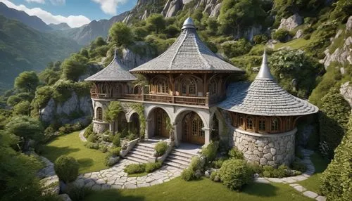 rivendell,mountain settlement,house in the mountains,fairy tale castle,alpine village,peter-pavel's fortress,house in mountains,medieval castle,elves country,knight village,fairytale castle,nargothrond,riftwar,ancient house,knight's castle,medieval,stone palace,fairy house,gondolin,sse,Photography,General,Realistic