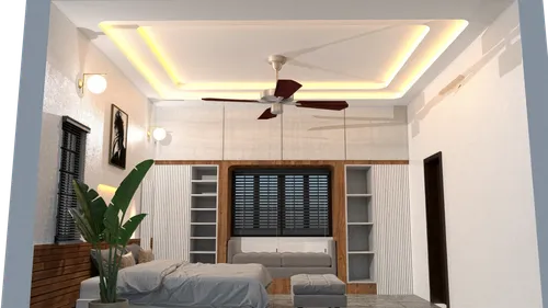 3d rendering,ceiling fan,ceiling lighting,render,interior decoration,ceiling lamp,ceiling light,modern room,3d render,3d rendered,modern decor,interior modern design,home interior,hallway space,daylighting,plantation shutters,habitacion,ceiling construction,sketchup,interior design