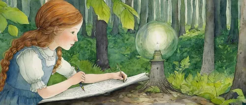lantern,girl studying,little girl reading,fireflies,children's fairy tale,girl with tree,cinderella,book illustration,fairy house,fairy forest,girl in the garden,illuminated lantern,fae,fairy tale character,fairy lanterns,fairy tale,a fairy tale,mystical portrait of a girl,enchanted forest,fairy tales,Illustration,Paper based,Paper Based 22