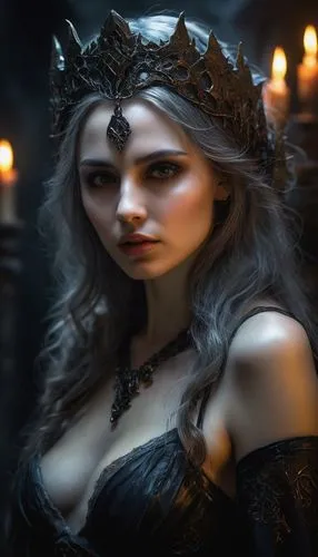 sorceress,celtic queen,dark elf,enchantress,the enchantress,morgana,sorceresses,black queen,vampire woman,gothic woman,drusilla,circlet,fantasy portrait,queen of the night,fantasy woman,yavana,margairaz,vampire lady,noblewoman,fantasy art,Art,Classical Oil Painting,Classical Oil Painting 18