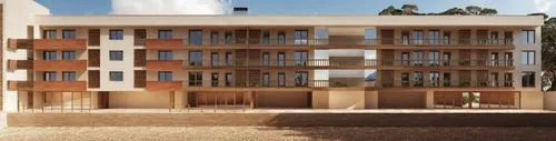 Aumentale mas vegetacion, que tenga muros con enredaderas, y que las celosias tengan mas protagonismo,an artist's rendering of a building that contains many balconies,passivhaus,maisonettes,plattenbau