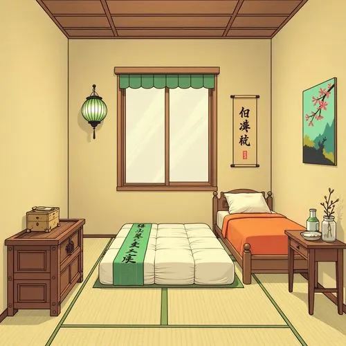 japanese-style room,tatami,ryokan,bedroom,guest room,sleeping room,Illustration,Vector,Vector 14