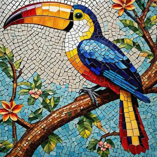 an ornamental bird,toco toucan,mosakeng,bird painting,ornamental bird,mosaica,mosaics,mosaic,guacamaya,tropical bird,rosella,perico,caique,pfau,colorful birds,toucan,yellow throated toucan,tropical bird climber,maiolica,pajaros,Photography,General,Realistic