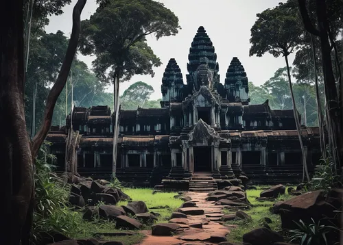 angkor,angkor wat temples,cambodia,siem reap,ancient buildings,ancient city,bagan,temple,tumpaksewu,ancient house,asian architecture,lost place,hindu temple,abandoned place,lost places,world digital painting,temples,ruins,candi rara jonggrang,house in the forest,Illustration,Black and White,Black and White 12