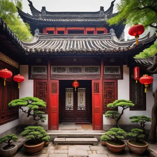 asian architecture,suzhou,shuozhou,qibao,chaozhou,yangzhou,chengdu,tujia,sanshui,hangzhou,pingyao,zhaozhou,fengshui,yonghai,qingcheng,yangxian,ziyuan,yangquan,hengdian,longhua,Illustration,Japanese style,Japanese Style 11