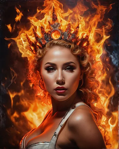 fire angel,fiery,fire siren,flame of fire,fire background,burning hair,fire heart,fire artist,fire-eater,flame spirit,fire dancer,afire,fire eater,pillar of fire,ring of fire,fantasy portrait,fire flower,fantasy art,combustion,fire and water,Illustration,Realistic Fantasy,Realistic Fantasy 10