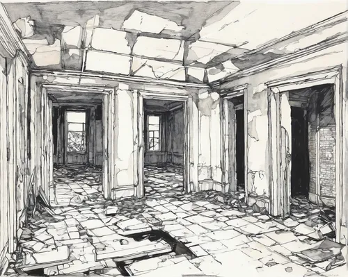 abandoned room,empty interior,abandoned place,abandoned places,abandoned building,dilapidated building,empty hall,dormitory,hallway,renovation,destroyed area,derelict,abandoned house,luxury decay,lost places,fire damage,disused,pripyat,ruins,abandoned,Illustration,Paper based,Paper Based 21