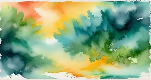 this watercolor painting features trees with green, yellow and blue colors,watercolor paint strokes,watercolor background,watercolor texture,abstract watercolor,watercolor leaves,watercolor pine tree,