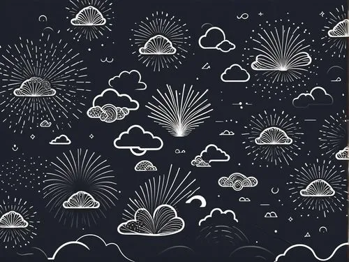 the wallpaper is decorated with different kinds of clouds,fireworks background,fireworks art,fireworks digital paper,umbrella pattern,dandelion background,chalkboard background,Illustration,Black and 