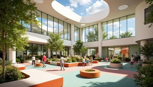 school design,3d rendering,atriums,wintergarden,renderings,atrium,courtyards,winter garden,genzyme,modern office,courtyard,europan,nurseries,cupertino,render,daylighting,phototherapeutics,inside courtyard,googleplex,technopark