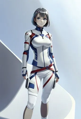 reference character & futuristic outfits,a anime  image with an astronaut looking like she is holding a gun,rei ayanami,shimei,klk,minmei,extravehicular,sayoko,Unique,3D,3D Character