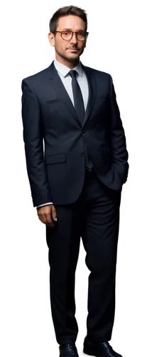 Male, middle-aged, solo, (40yo), strong facial features, short brown hair, glasses, formal wear, black suit, white shirt, black tie, standing, confident pose, realistic, ambient light, cinematic compo