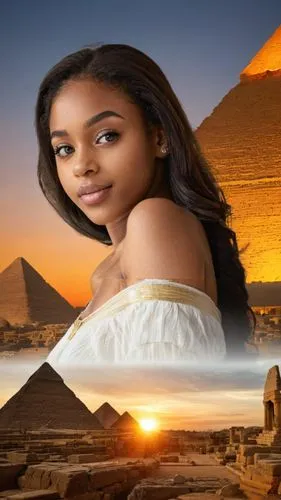 In the midst of the ancient Greek artifacts, a lone figure with a long silver beard and a white striped shirt floats serenely over the ancient ruins of Giza. The sun sets behind them, casting a warm o