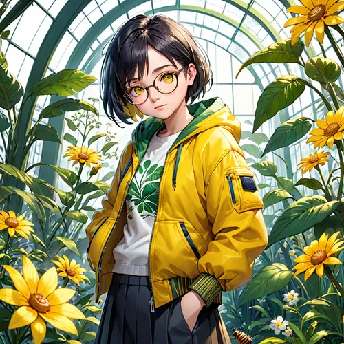 marguerite,yellow garden,flower background,yellow petals,girl in flowers,greenhouse cover,yellow daisies,floral background,yellow flower,sunflowers,helianthus,chrysanths,marigold,pollinate,flower field,sunflower field,the garden marigold,parka,field of flowers,picking flowers,Anime,Anime,General