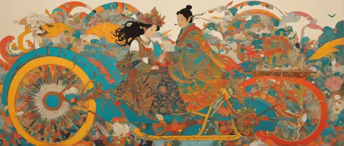 Transport Hwei to a magical realm where she possesses extraordinary powers and must save her kingdom from an evil sorcerer's reign.,artistic cycling,bicycle,velocipede,bike pop art,cyclist,bicycles,bi