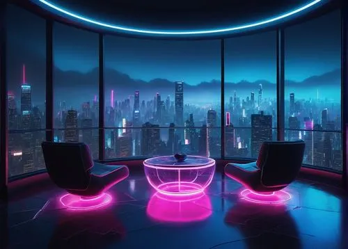 futuristic landscape,cybercity,nightclub,cybertown,ufo interior,neon cocktails,neon light,cyberscene,neon lights,3d background,cyberview,background design,futurist,neon human resources,cyberworld,cyberpunk,boardroom,neon drinks,sky apartment,conference room,Art,Artistic Painting,Artistic Painting 51