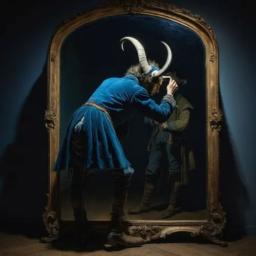 nihang,magic mirror,quixotic,conceptual photography,bluestocking,pinocchio,Art,Classical Oil Painting,Classical Oil Painting 06