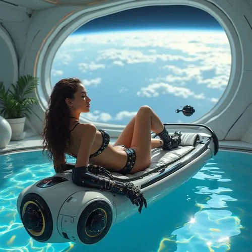 spaceship interior,inflatable pool,starships,space capsule,infinity swimming pool,space tourism,Conceptual Art,Fantasy,Fantasy 31